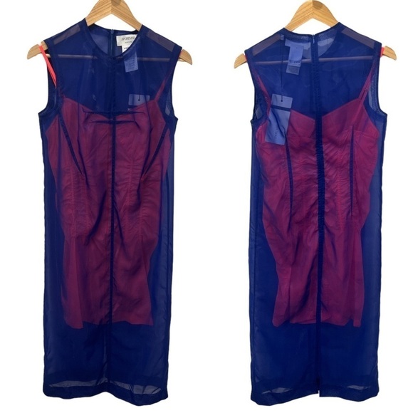 SportMax | NWT Abito Giglio Sovrapposto Midi dress in Blue and Red - Size US 8 - Picture 3 of 8